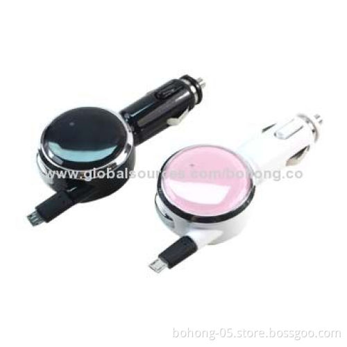 Pull Car Charger, USB Port, 5V/850mAh, Can do White and Black, Available for Samsung, HTC, LG